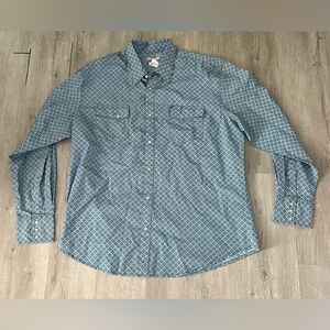 Wrangler pearl snap Men’s Blue Patterned Long-Sleeve Western Shirt
